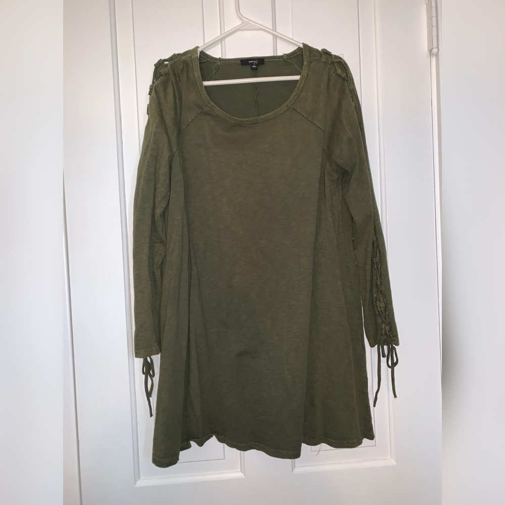 Olive Green Dress With Sleeve Detail